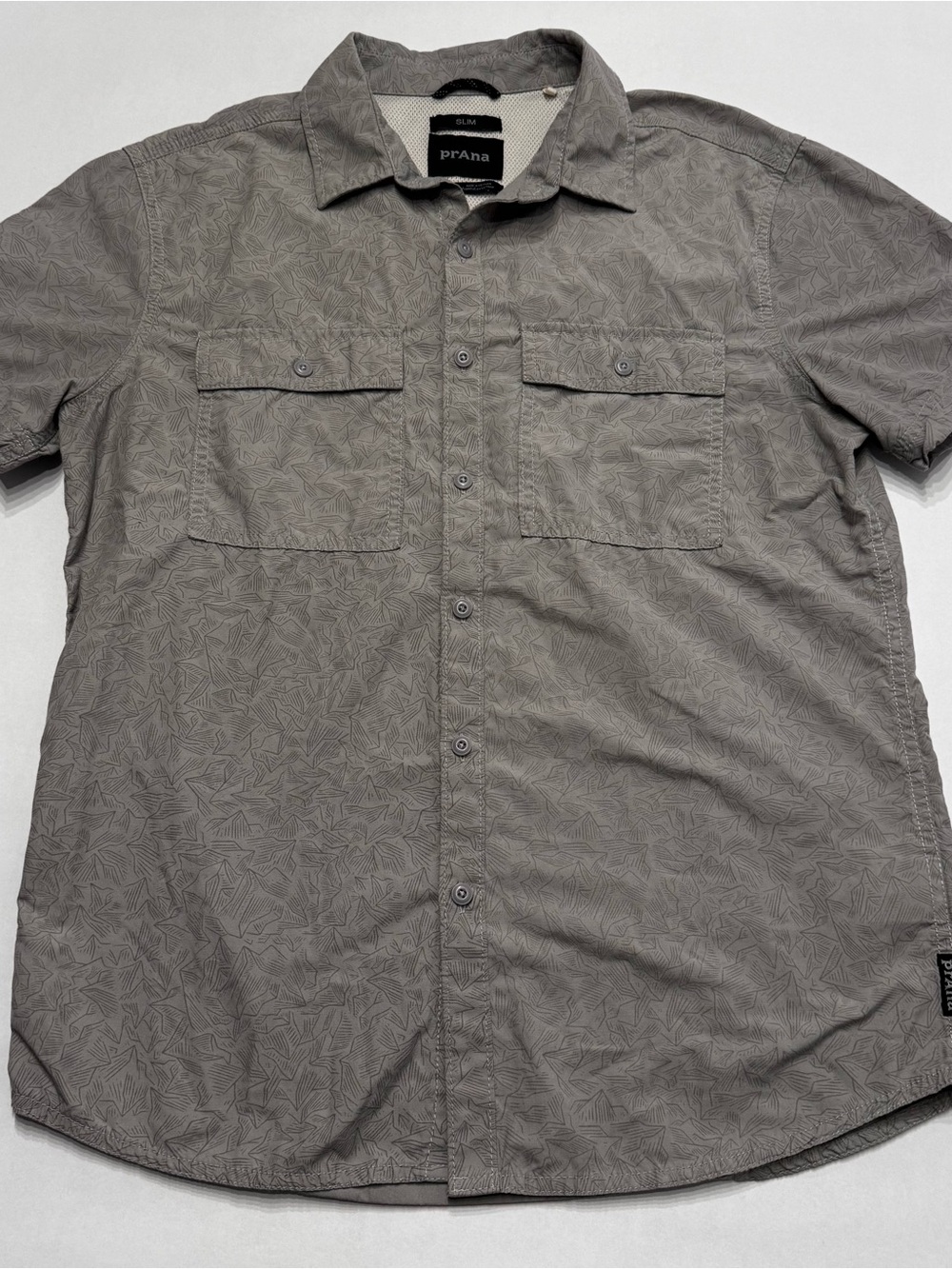 prAna Slim Fit Short Sleeve Outdoor Shirt Mens S Gray Print